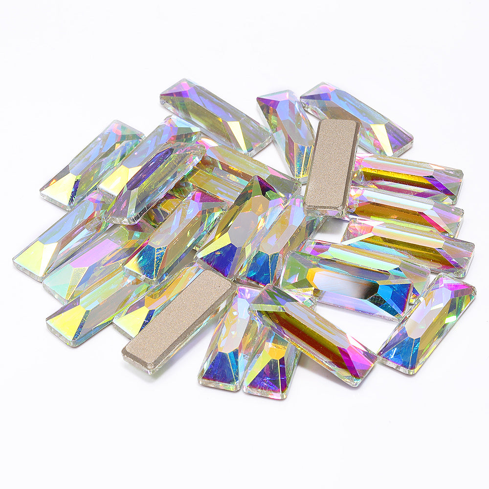 Crystal AB Cosmic Baguette Shape High Quality Glass Beveled Flat Back Rhinestones