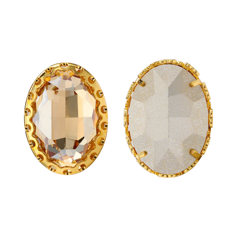 Golden Shadow Oval Shape High-Quality Glass Sew-on Nest Hollow Claw Rhinestones WholesaleRhinestone