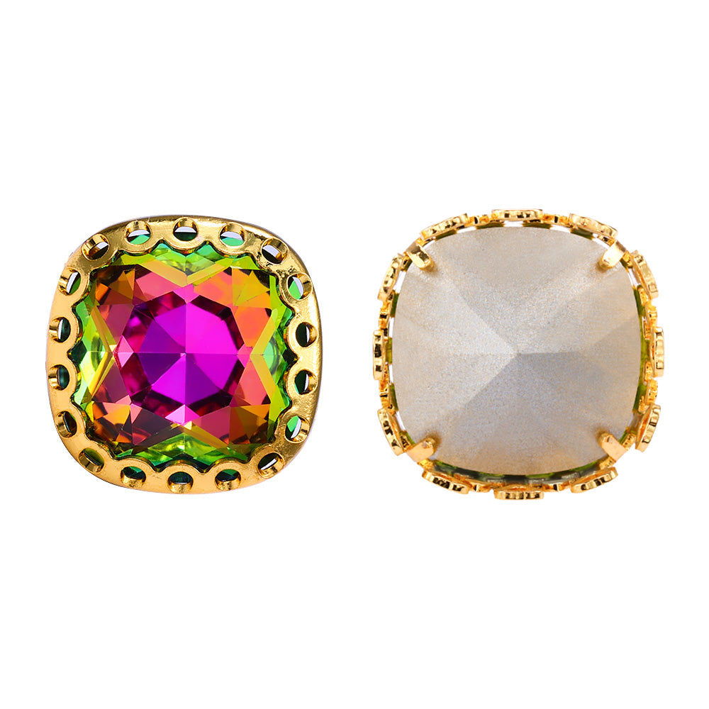 Volcano Cushion Square Shape High-Quality Glass Sew-on Nest Hollow Claw Rhinestones WholesaleRhinestone