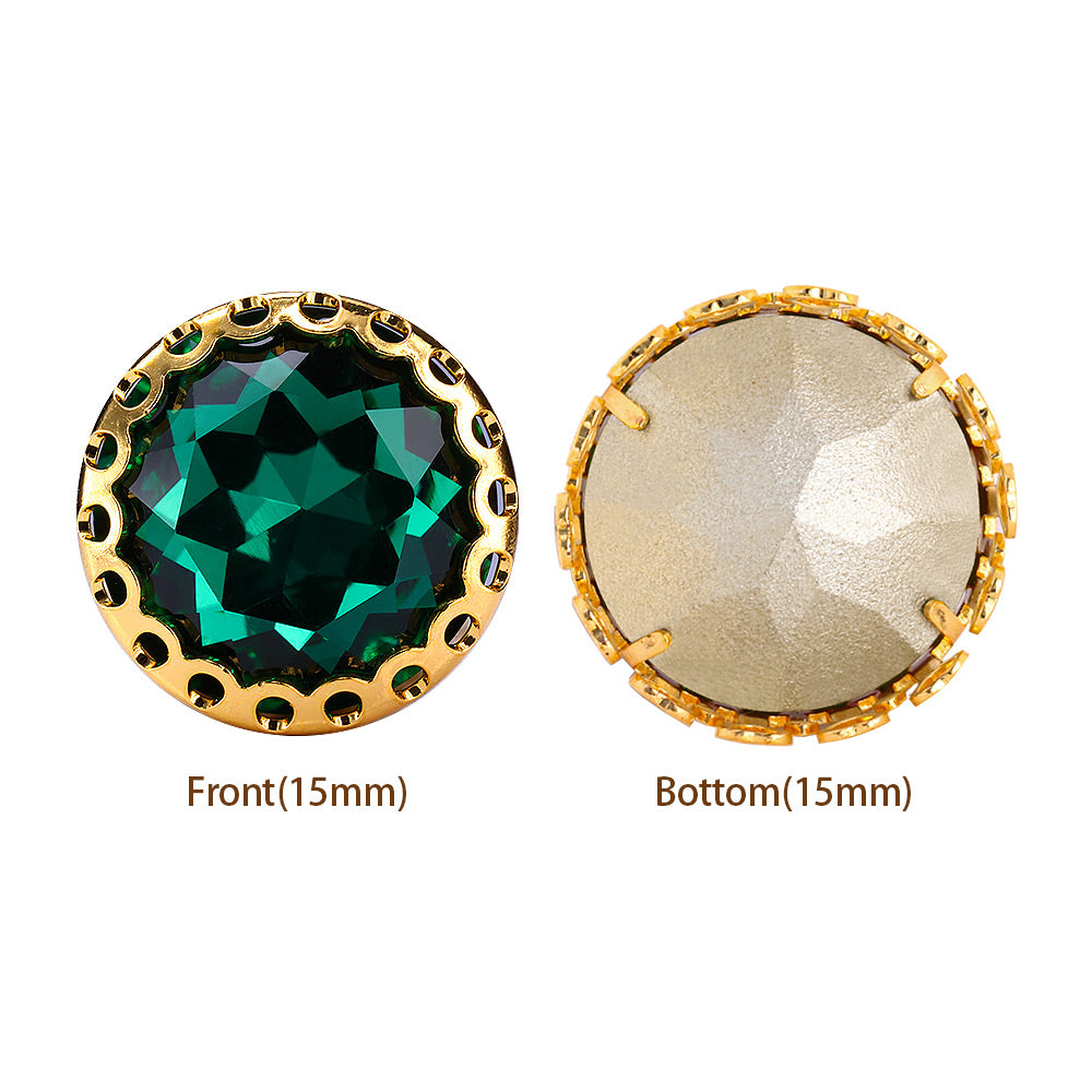 Emerald Gemstone Flower Round Shape High-Quality Glass Sew-on Nest Hollow Claw Rhinestones