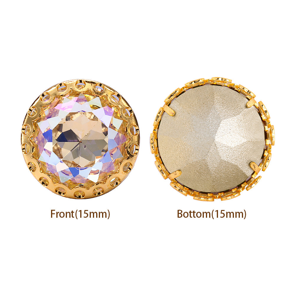 Moonlight Gemstone Flower Round Shape High-Quality Glass Sew-on Nest Hollow Claw Rhinestones