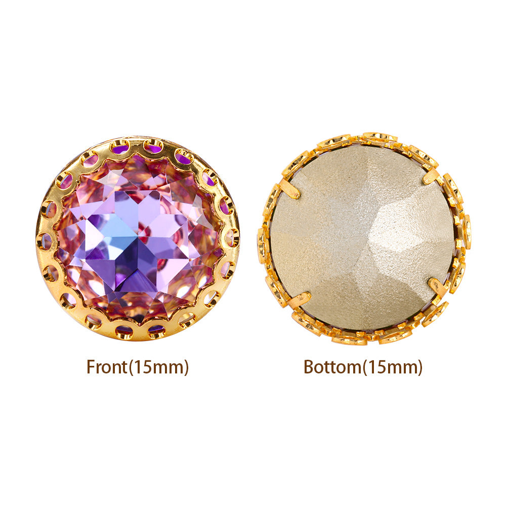 Vitrail Light Gemstone Flower Round Shape High-Quality Glass Sew-on Nest Hollow Claw Rhinestones WholesaleRhinestone