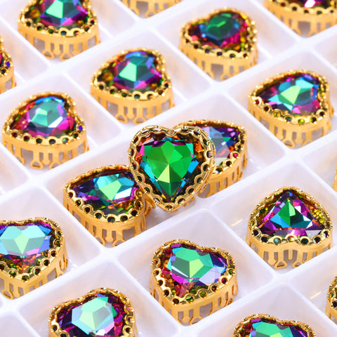 Volcano Maxi Heart Shape High-Quality Glass Sew-on Nest Hollow Claw Rhinestones