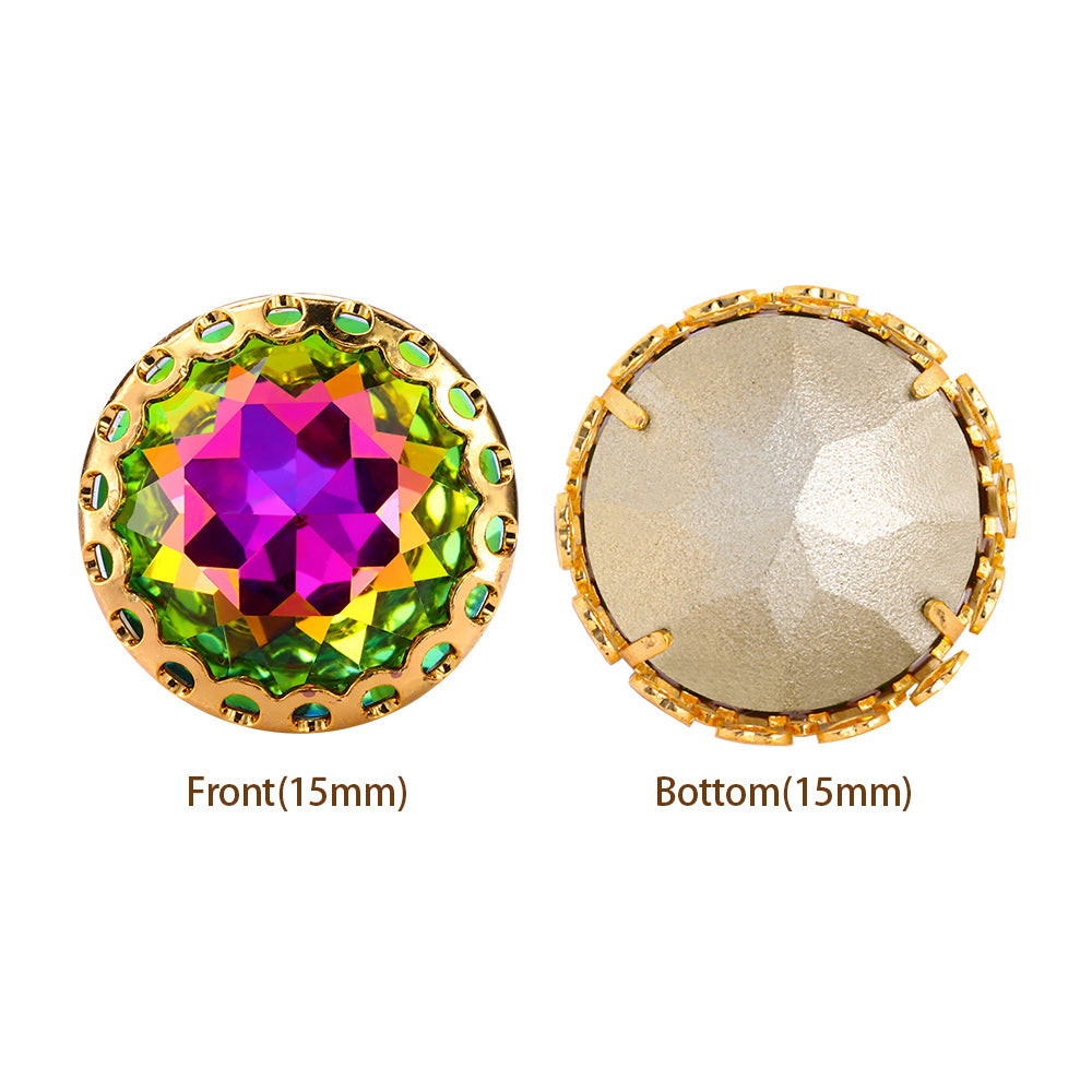 Volcano Gemstone Flower Round Shape High-Quality Glass Sew-on Nest Hollow Claw Rhinestones WholesaleRhinestone