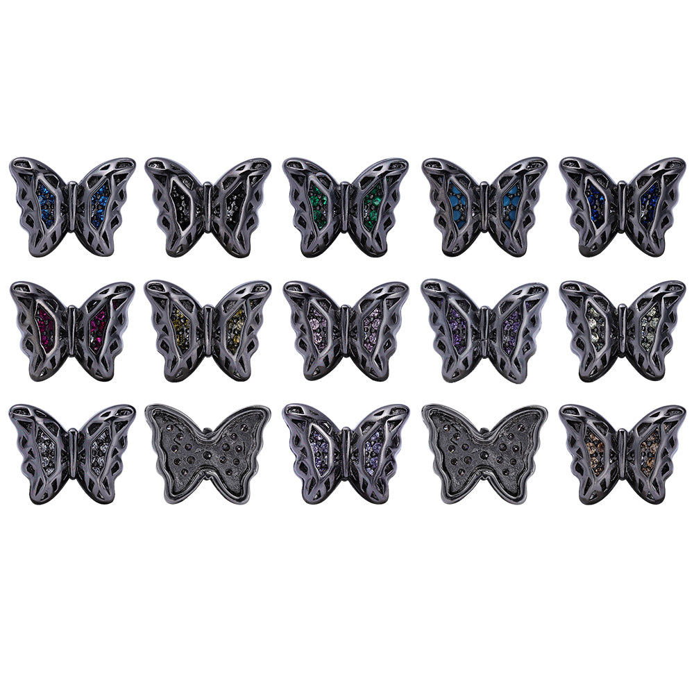 Butterfly Shape Hematite Plated High-Quality Sew-on Alloy Charms Inlaid Cubic Zirconia Secondary image