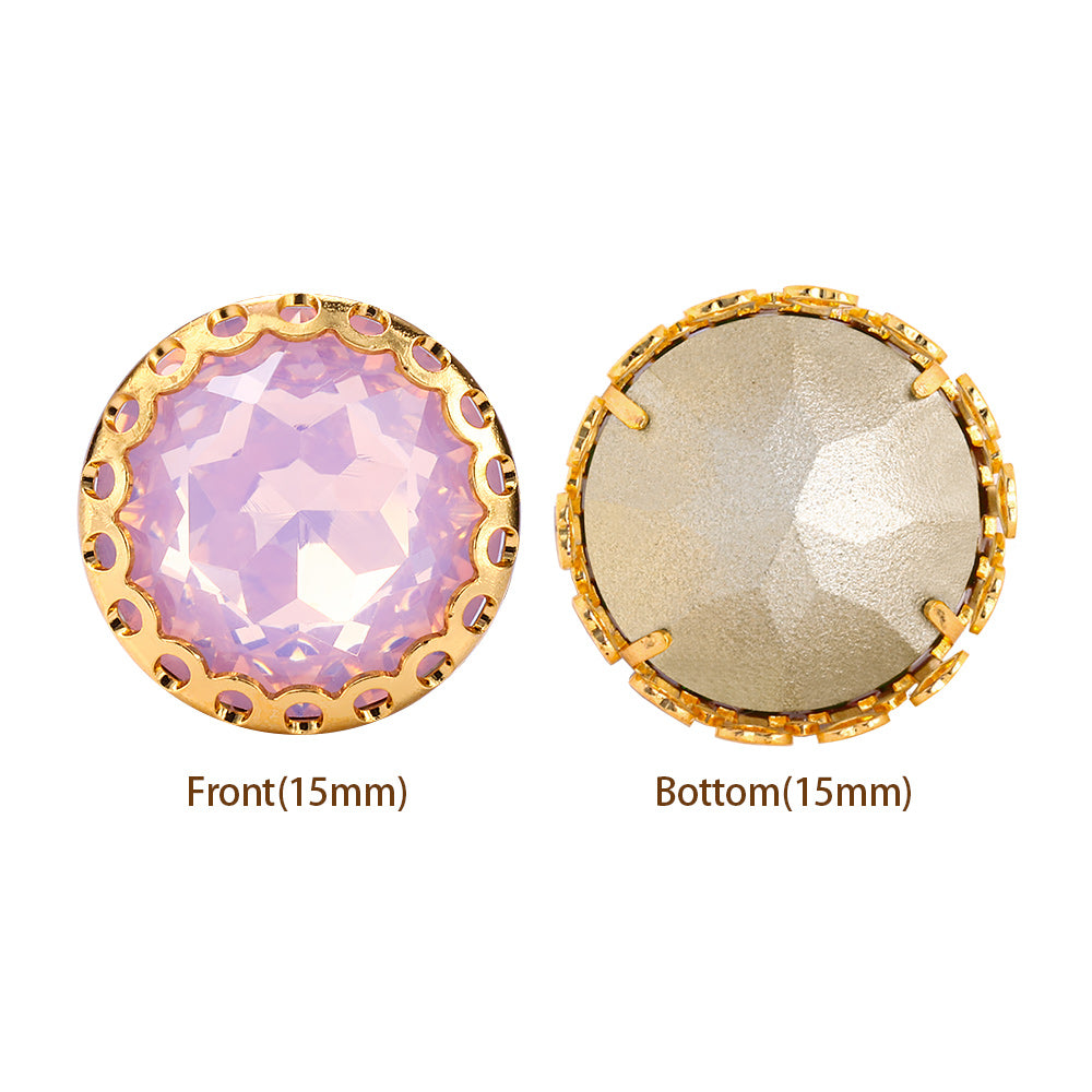 Rose Water Opal Gemstone Flower Round Shape High-Quality Glass Sew-on Nest Hollow Claw Rhinestones WholesaleRhinestone