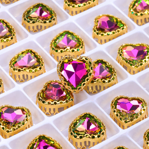 Vitrail Rose Maxi Heart Shape High-Quality Glass Sew-on Nest Hollow Claw Rhinestones