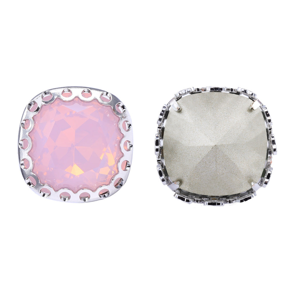 Rose Water Opal Cushion Square Shape High-Quality Glass Sew-on Nest Hollow Claw Rhinestones WholesaleRhinestone