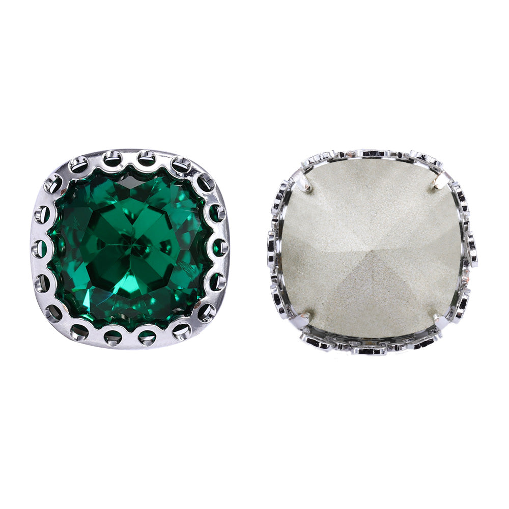 Emerald Cushion Square Shape High-Quality Glass Sew-on Nest Hollow Claw Rhinestones