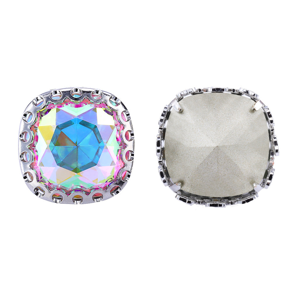 Crystal AB Cushion Square Shape High-Quality Glass Sew-on Nest Hollow Claw Rhinestones WholesaleRhinestone