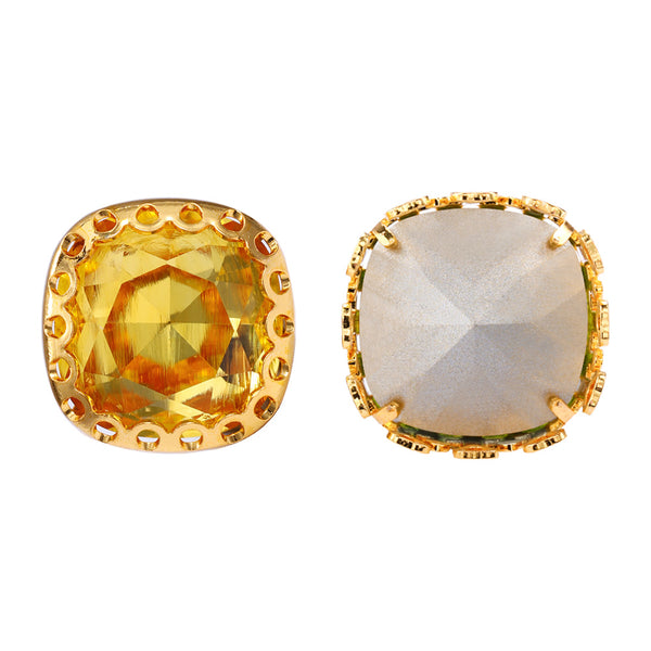 Light Topaz Cushion Square Shape High-Quality Glass Sew-on Nest Hollow Claw Rhinestones WholesaleRhinestone