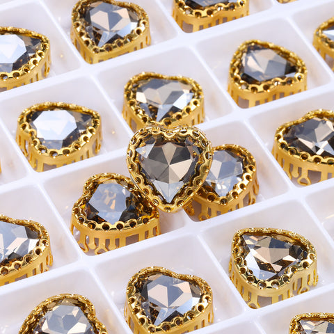 Satin Maxi Heart Shape High-Quality Glass Sew-on Nest Hollow Claw Rhinestones
