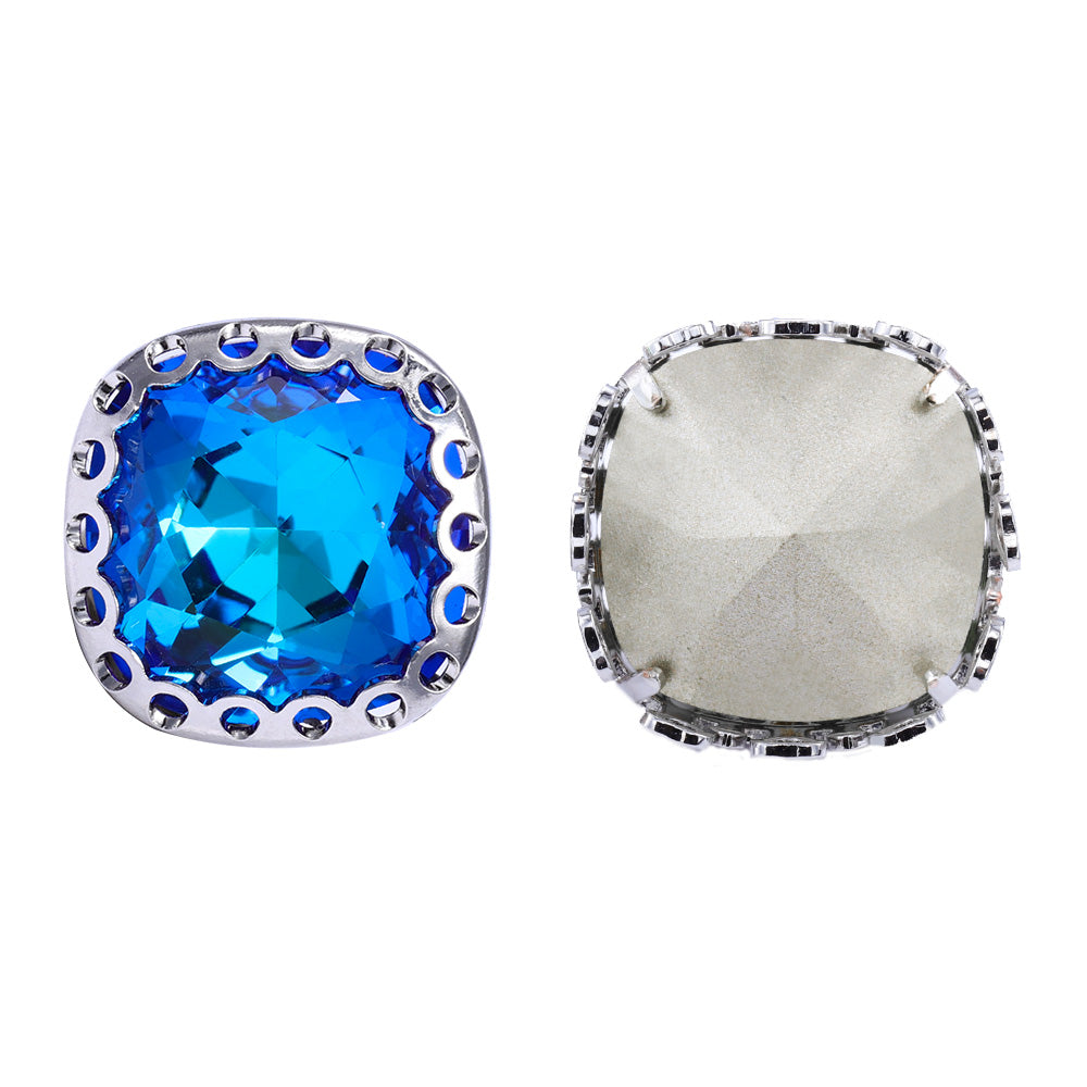 Bermuda Blue Cushion Square Shape High-Quality Glass Sew-on Nest Hollow Claw Rhinestones WholesaleRhinestone