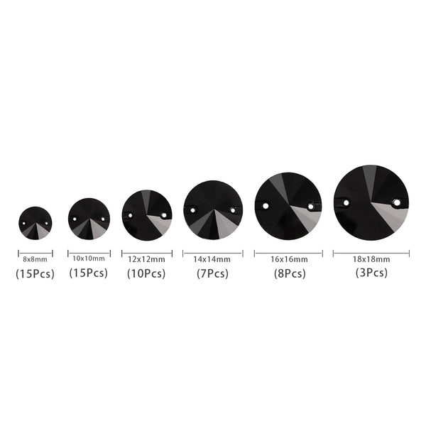 Mixed Sizes Jet Rivoli Shape High Quality Glass Sew-on Rhinestones WholesaleRhinestone