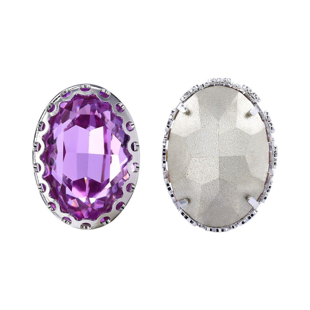 Violet Oval Shape High-Quality Glass Sew-on Nest Hollow Claw Rhinestones WholesaleRhinestone