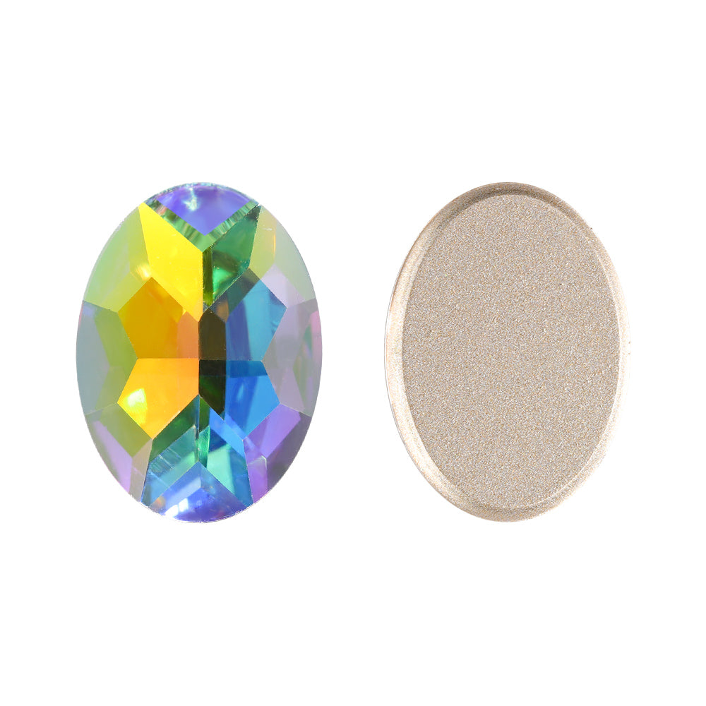 Crystal AB Oval Shape High Quality Glass Beveled Flat Back Rhinestones