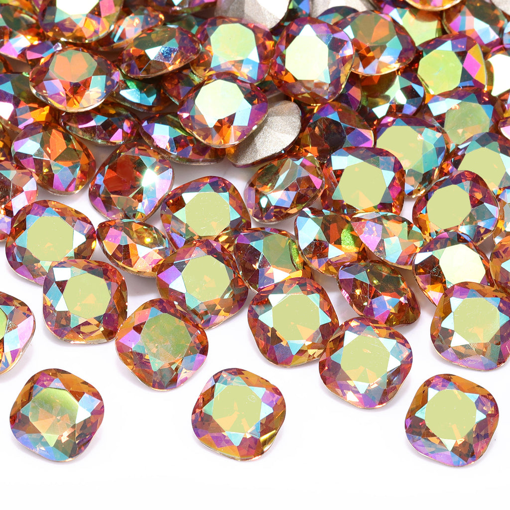 Iridescent Green Cushion Square Shape High Quality Glass Pointed Back Fancy Rhinestones WholesaleRhinestone