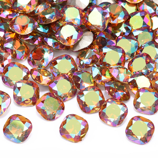 Iridescent Green Cushion Square Shape High Quality Glass Pointed Back Fancy Rhinestones WholesaleRhinestone