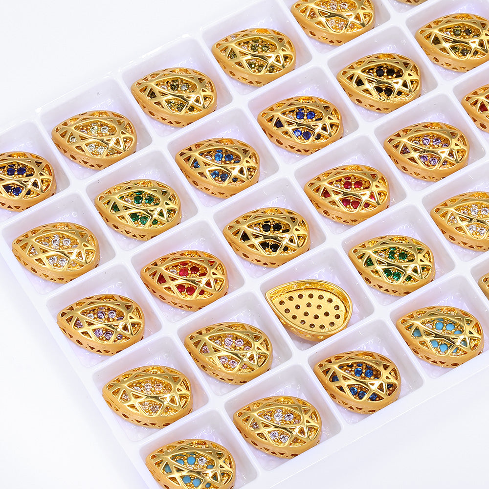 Drop Shape Golden Plated High-Quality Sew-on Alloy Charms Inlaid Cubic Zirconia