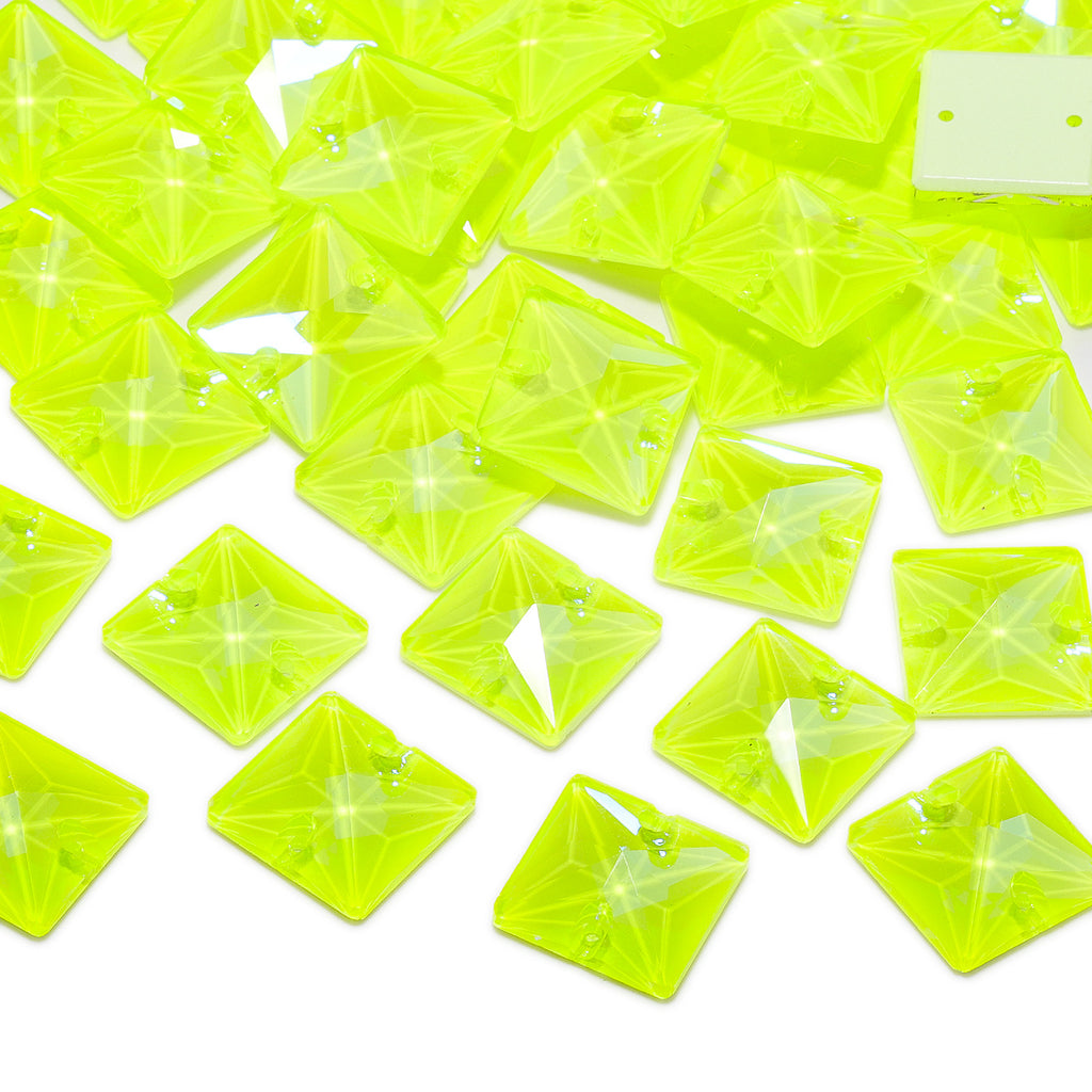 Electric Neon Jonquil Square Shape High Quality Glass Sew-on Rhinestones WholesaleRhinestone