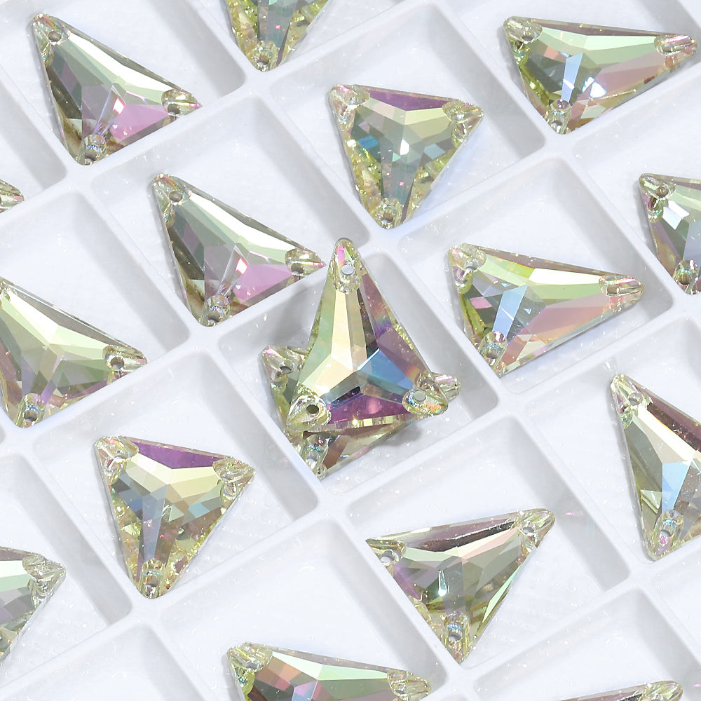 Slim Triangle Shape Luminous Green High Quality Glass Sew-on Rhinestones