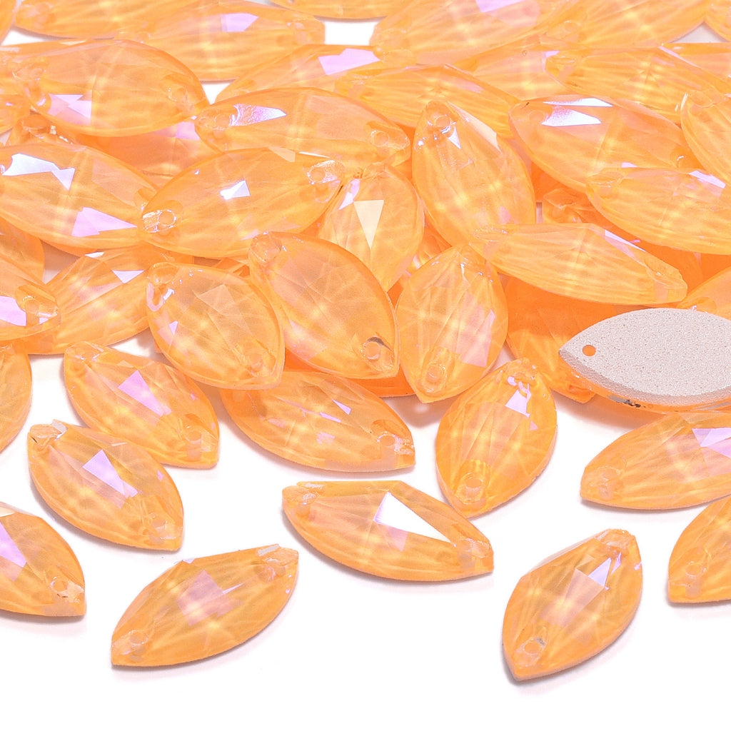 Electric Neon Sunflower Navette Shape High Quality Glass Sew-on Rhinestones WholesaleRhinestone