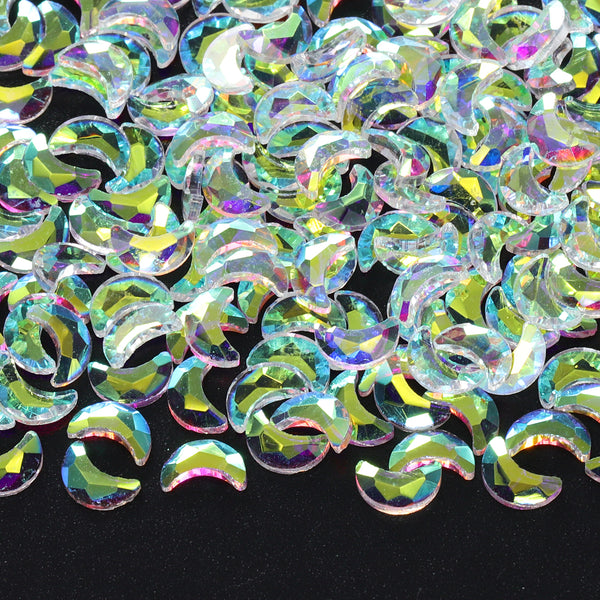 Moon Shape Crystal AB Unfoiled Flat Back Fancy Rhinestones
