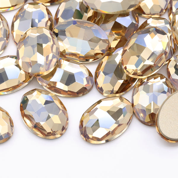 Golden Shadow Oval Shape High Quality Glass Beveled Flat Back Rhinestones WholesaleRhinestone