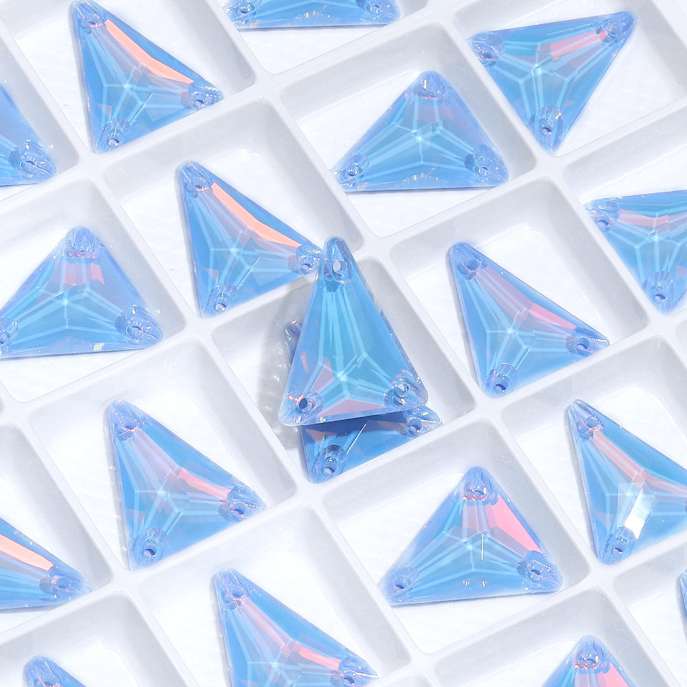 Slim Triangle Shape Light Sapphire AM High Quality Glass Sew-on Rhinestones WholesaleRhinestone
