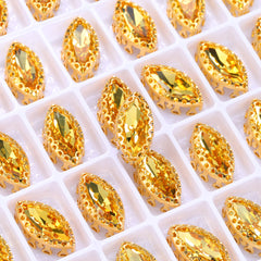 Light Topaz Navette Shape High-Quality Glass Sew-on Nest Hollow Claw Rhinestones WholesaleRhinestone