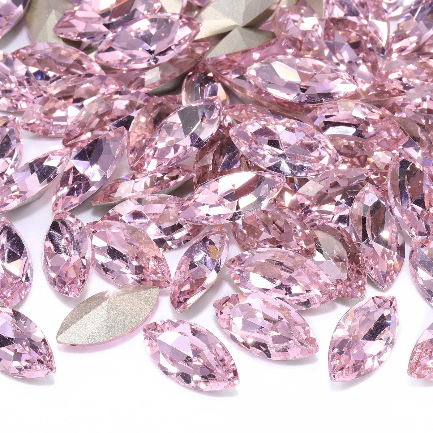 Light Rose Navette Shape High Quality Glass Pointed Back Fancy Rhinestones