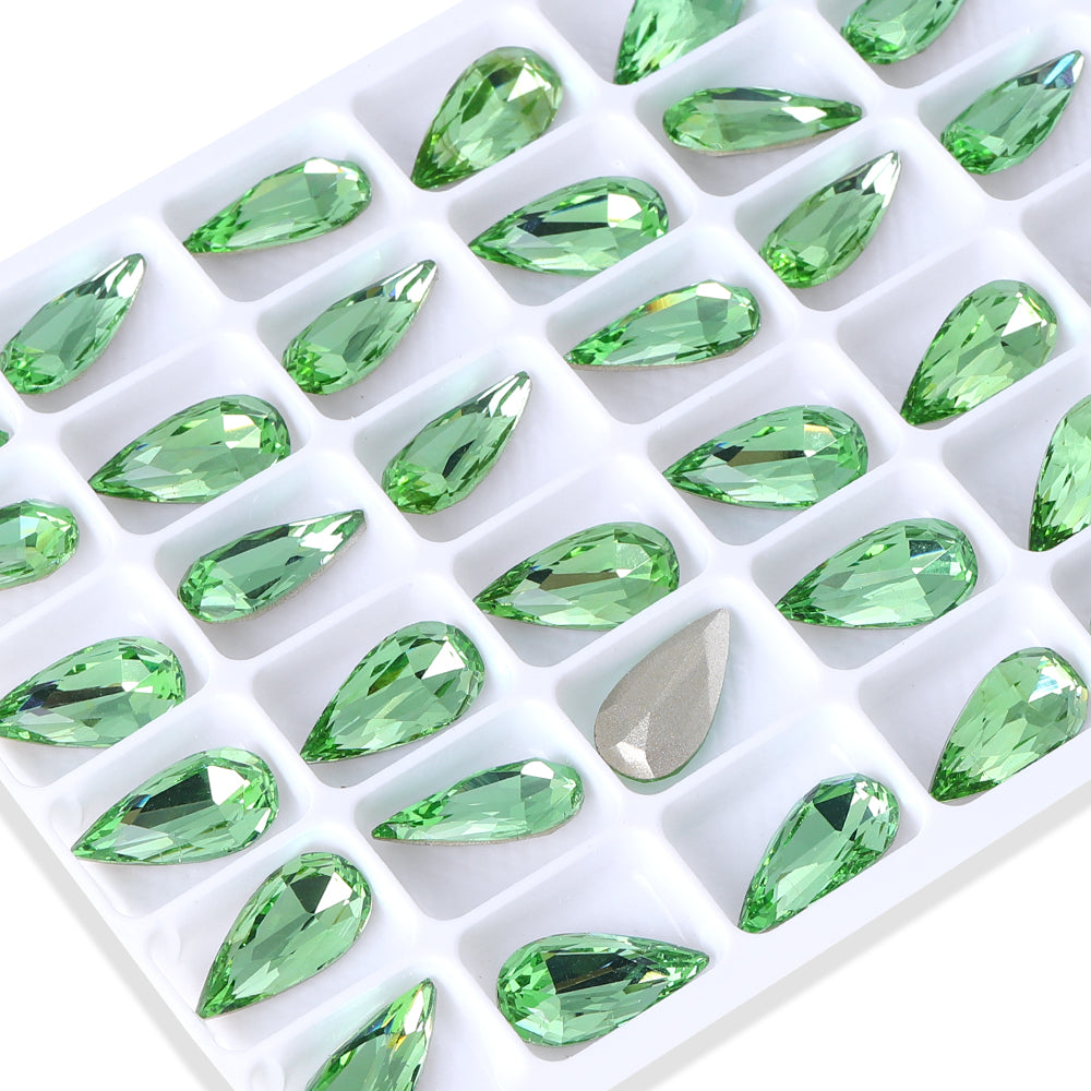 Peridot Teardrop Shape High Quality Glass Pointed Back Fancy Rhinestones