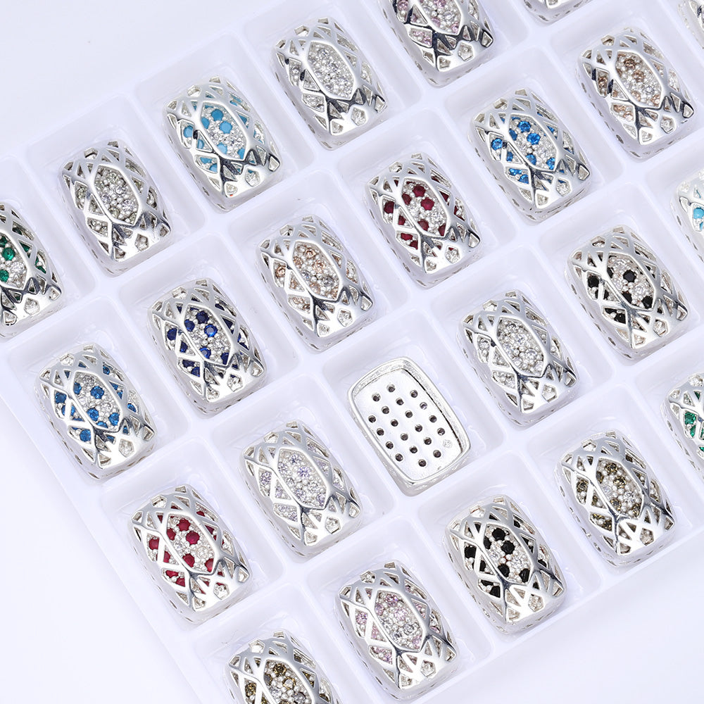 Cushion Rectangle Shape Silver Plated High-Quality Sew-on Alloy Charms Inlaid Cubic Zirconia WholesaleRhinestone