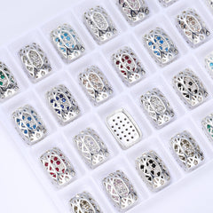 Cushion Rectangle Shape Silver Plated High-Quality Sew-on Alloy Charms Inlaid Cubic Zirconia