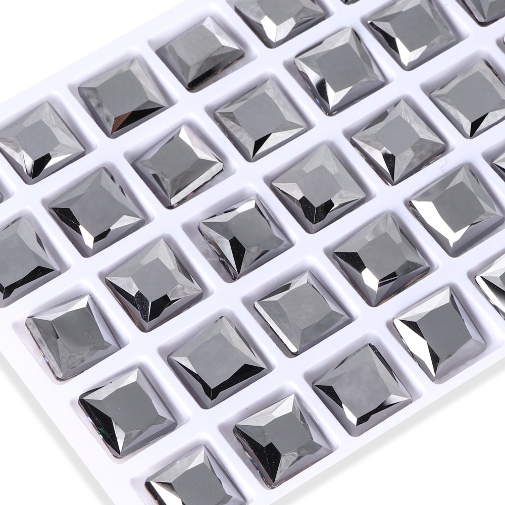 Jet Metallic Silver Princess Square Shape High Quality Glass Pointed Back Fancy Rhinestones WholesaleRhinestone