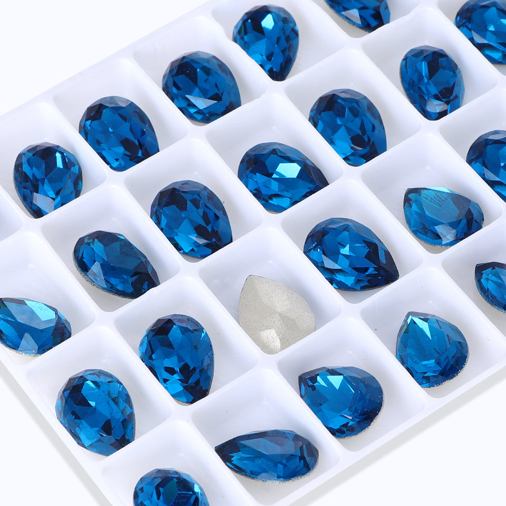 Indicolite Pear Shape High Quality Glass Pointed Back Fancy Rhinestones WholesaleRhinestone
