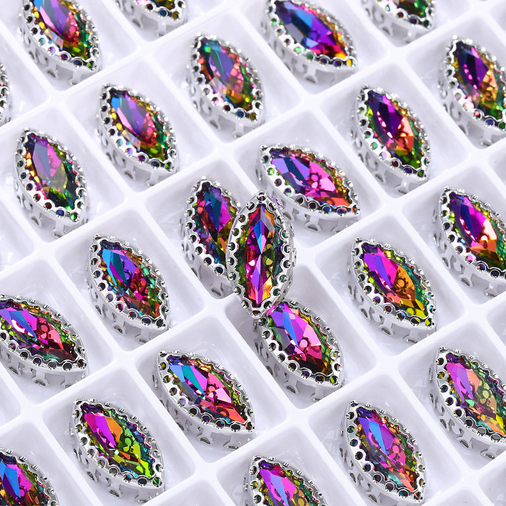Volcano Navette Shape High-Quality Glass Sew-on Nest Hollow Claw Rhinestones WholesaleRhinestone
