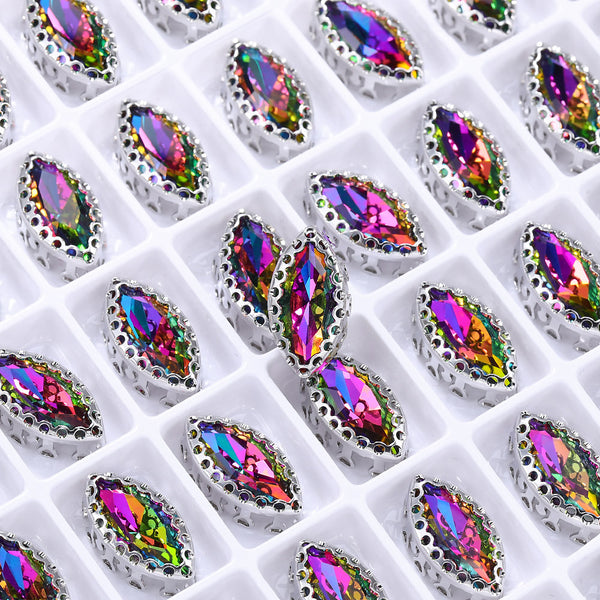 Volcano Navette Shape High-Quality Glass Sew-on Nest Hollow Claw Rhinestones WholesaleRhinestone
