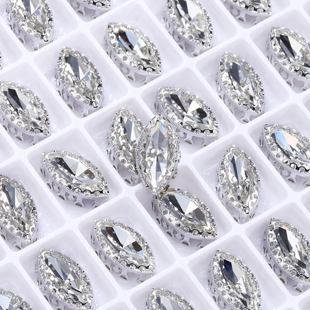 Crystal Navette Shape High-Quality Glass Sew-on Nest Hollow Claw Rhinestones