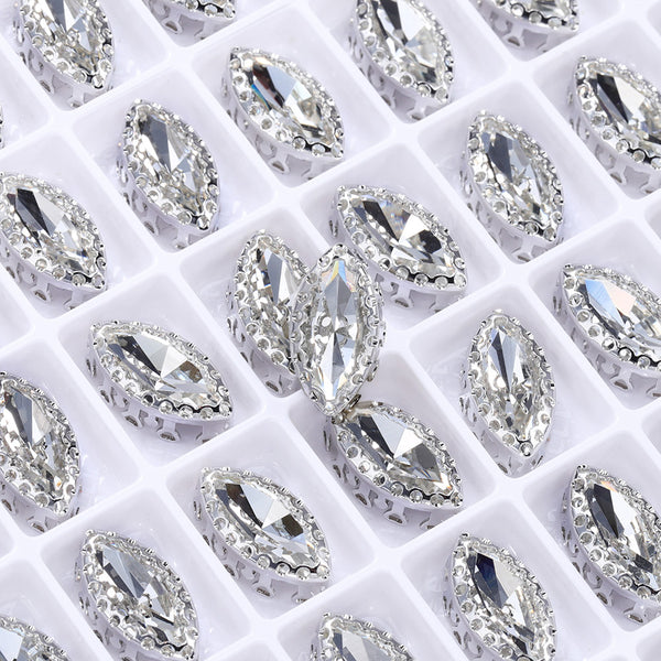 Crystal Navette Shape High-Quality Glass Sew-on Nest Hollow Claw Rhinestones