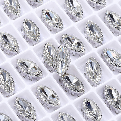 Crystal Navette Shape High-Quality Glass Sew-on Nest Hollow Claw Rhinestones