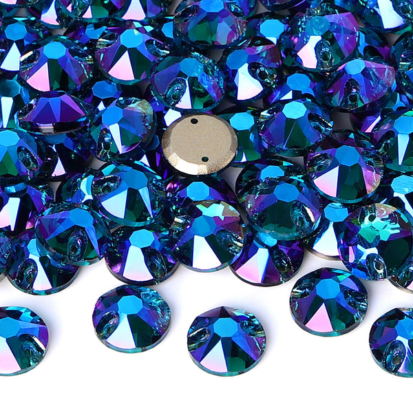 Indicolite Shimmer XIRIUS Round Shape High Quality Glass Sew-on Rhinestones WholesaleRhinestone
