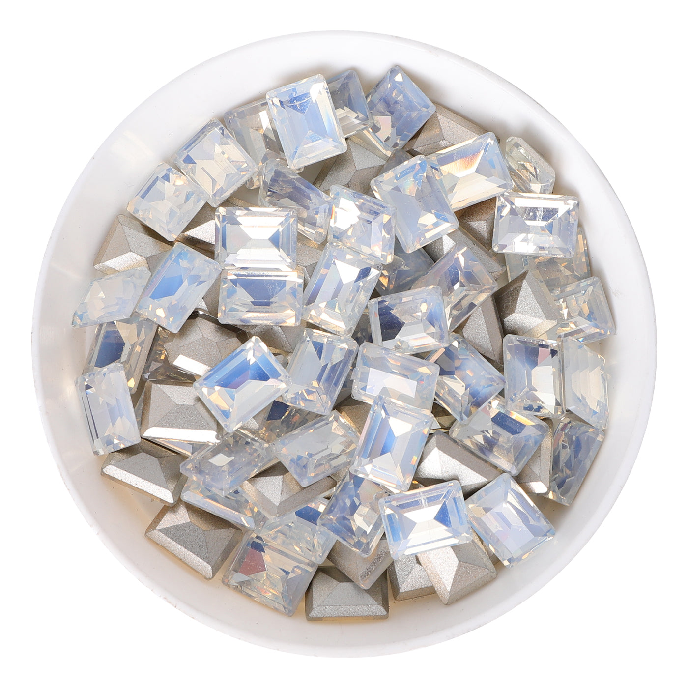 White Opal Rectangle Shape Glass Pointed Back Fancy Rhinestones WholesaleRhinestone メイン画像