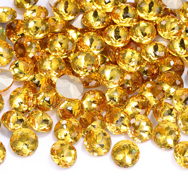 Light Topaz Dome Round Shape High Quality Glass Pointed Back Fancy Rhinestones WholesaleRhinestone