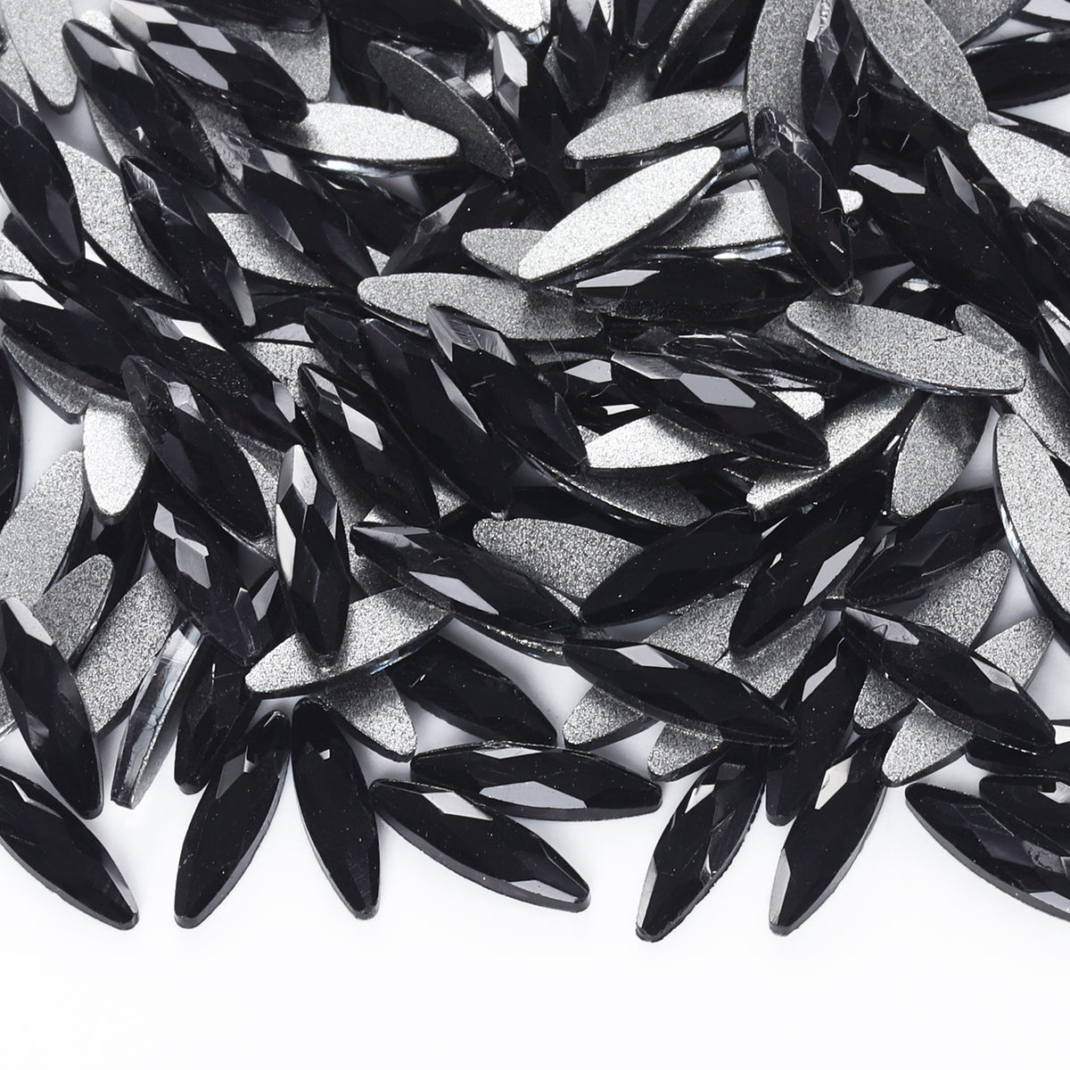 Navette Shape Black Flat Back Fancy Rhinestones