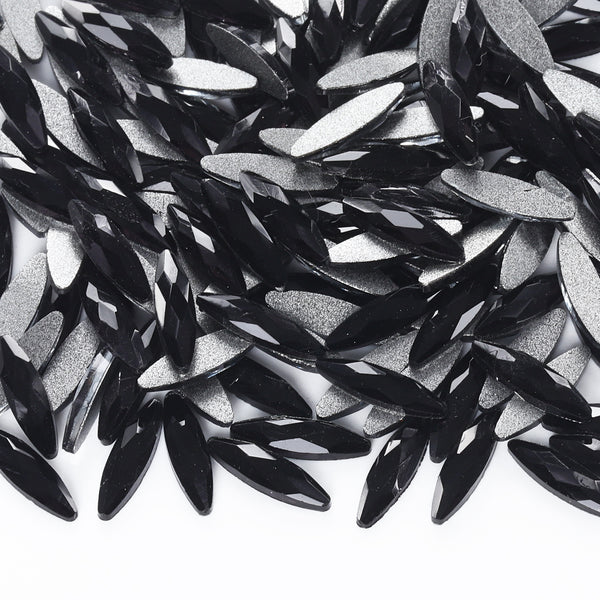 Navette Shape Black Flat Back Fancy Rhinestones