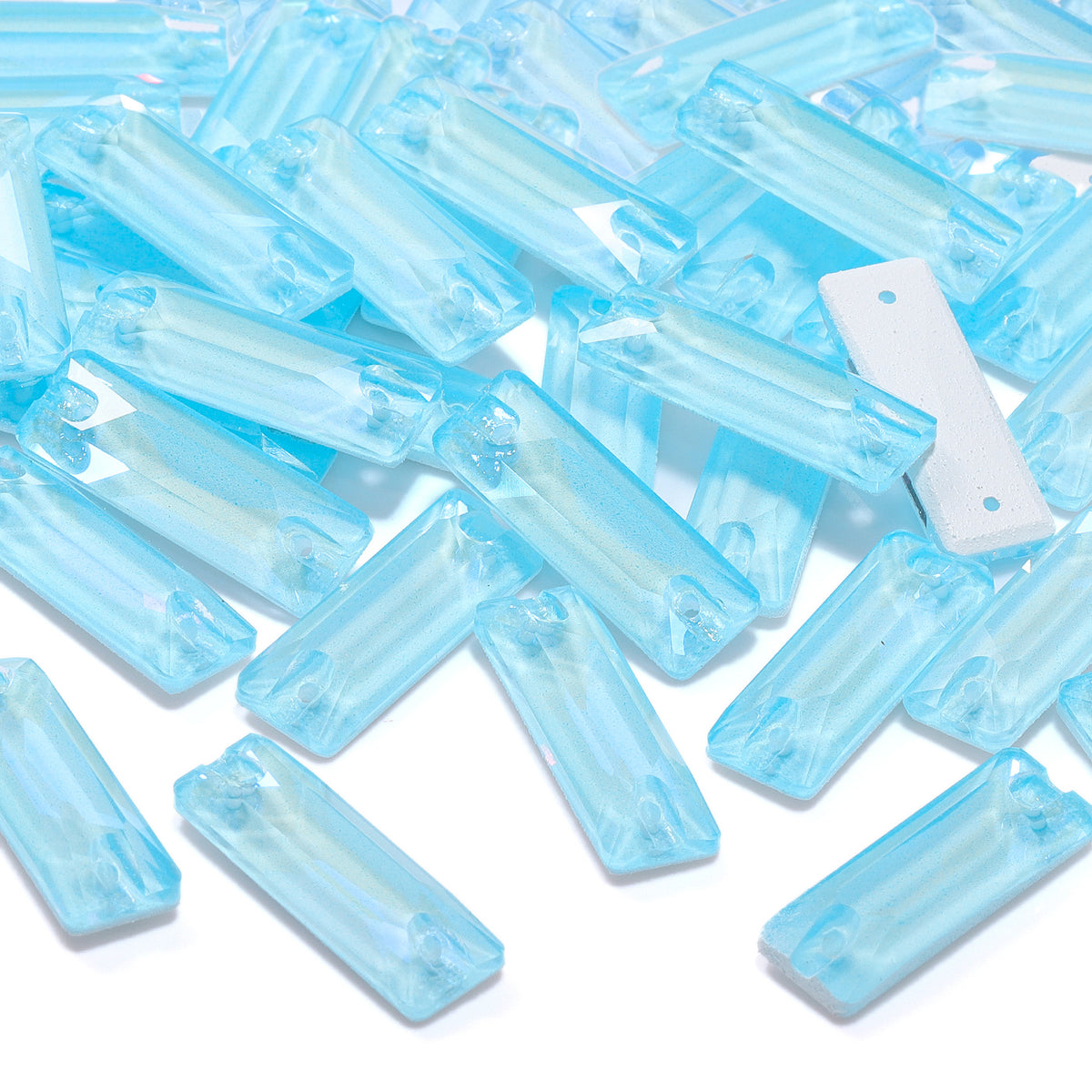 Electric Neon Aquamarine Cosmic Baguette Shape High Quality Glass Sew-on Rhinestones WholesaleRhinestone
