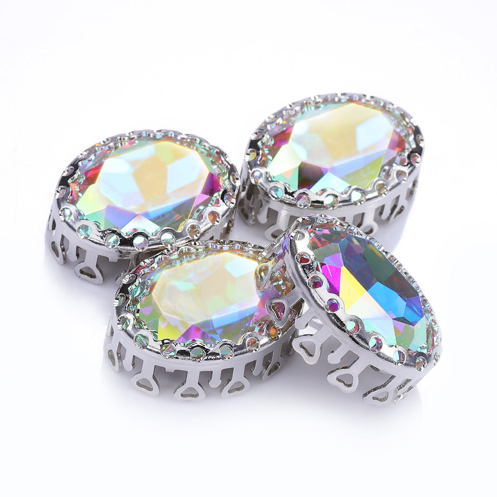 Crystal AB Oval Shape High-Quality Glass Sew-on Nest Hollow Claw Rhinestones