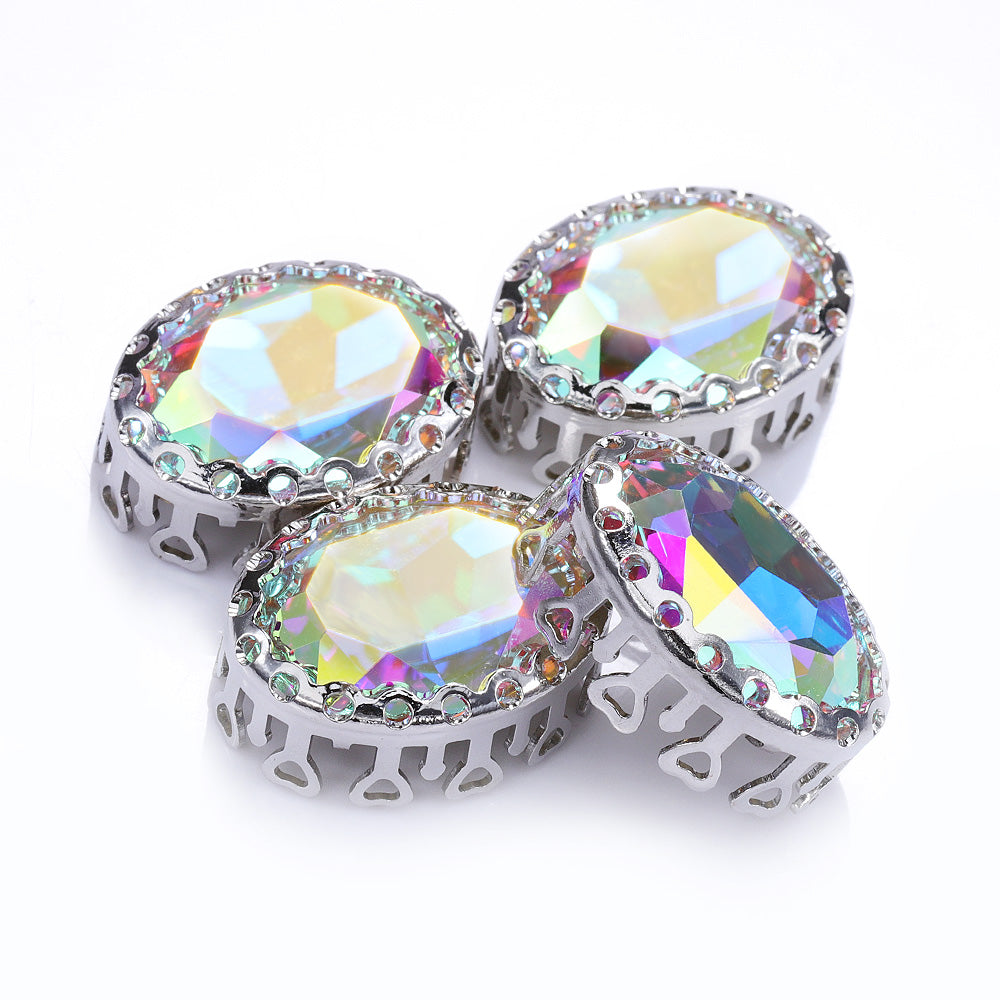 Crystal AB Oval Shape High-Quality Glass Sew-on Nest Hollow Claw Rhinestones WholesaleRhinestone