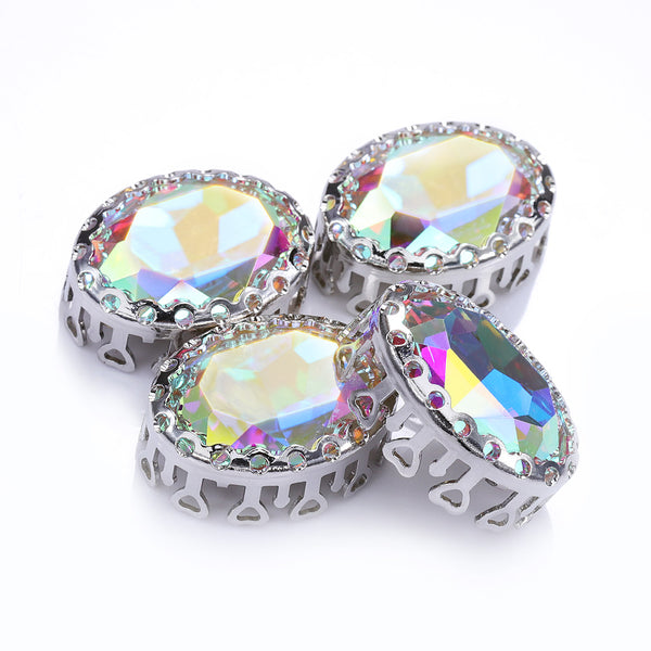 Crystal AB Oval Shape High-Quality Glass Sew-on Nest Hollow Claw Rhinestones WholesaleRhinestone